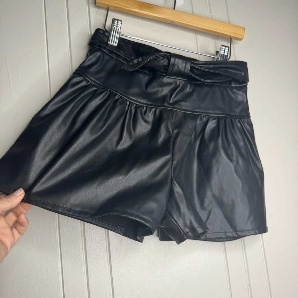 Black Faux Leather Girls Shorts